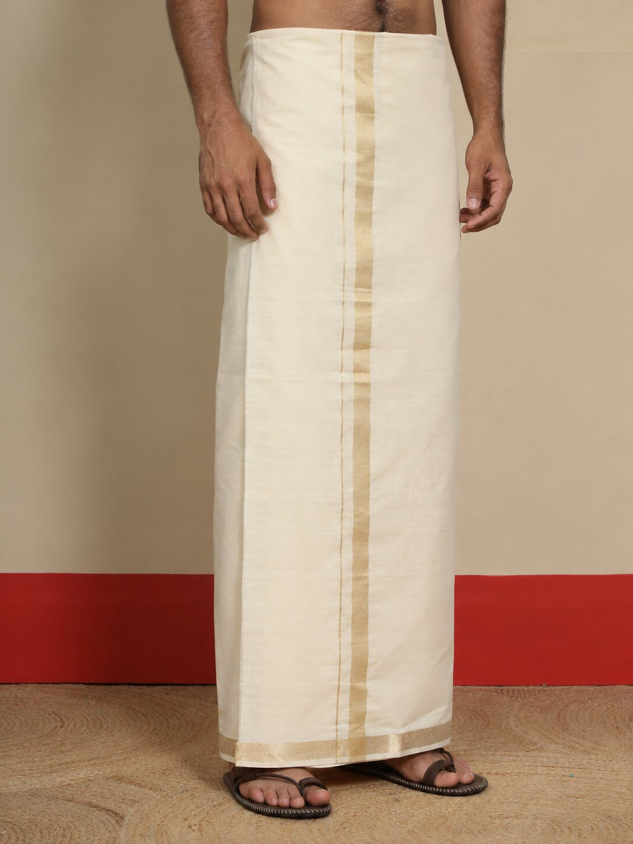 Men Cotton Beige Regular Dhoti - PCJA 1 1/2" BORDER (4M)
