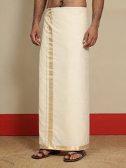Men Cotton Beige Regular Dhoti - PCJA 1 1/2" BORDER (4M)