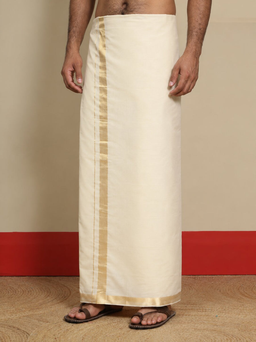Men Cotton Beige Regular Dhoti - PCJA 1 1/2" BORDER (4M)