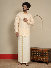 Men Cotton Beige Regular Dhoti - PCJA 1 1/2" BORDER (4M)