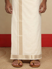 Men Cotton Beige Regular Dhoti - BCSW 1 1/2" BORDER (4M)