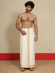 Men Cotton Beige Regular Dhoti - BCSW 1 1/2" BORDER (4M)