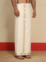 Men Cotton Beige Regular Dhoti - BCSW 1 1/2" BORDER (4M)