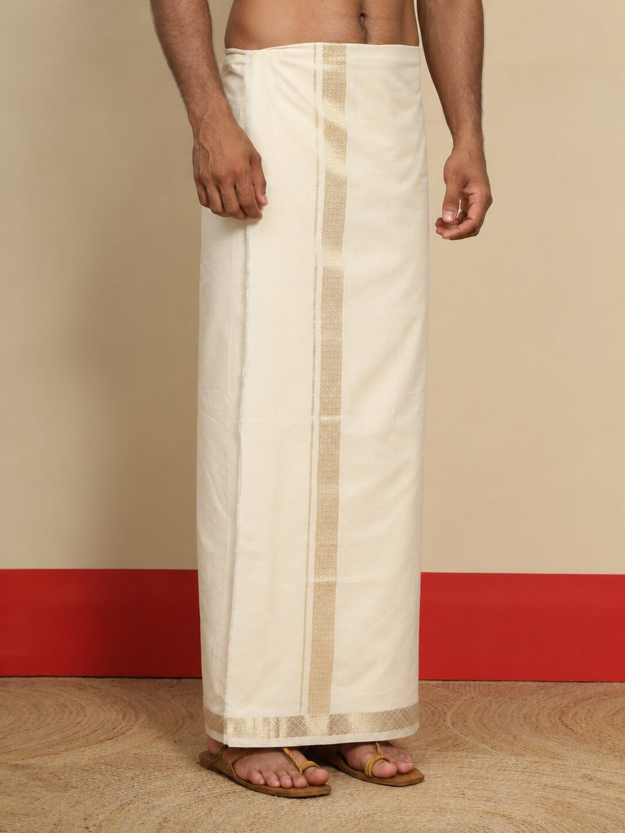 Men Cotton Beige Regular Dhoti - BCSW 1 1/2" BORDER (4M)