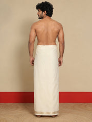 Men Cotton Beige Regular Dhoti - BCSW 1 1/2" BORDER (4M)