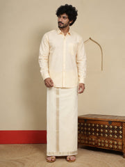 Men Cotton Beige Regular Dhoti - BCSW 1 1/2" BORDER (4M)