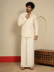 Men Cotton Beige Regular Dhoti - BCSW 1 1/2" BORDER (4M)