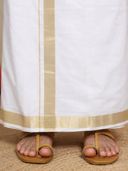 Men Cotton White Regular Dhoti - PWA 1 1/2" BORDER (4M)