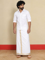 Men Cotton White Regular Dhoti - PWA 1 1/2" BORDER (4M)