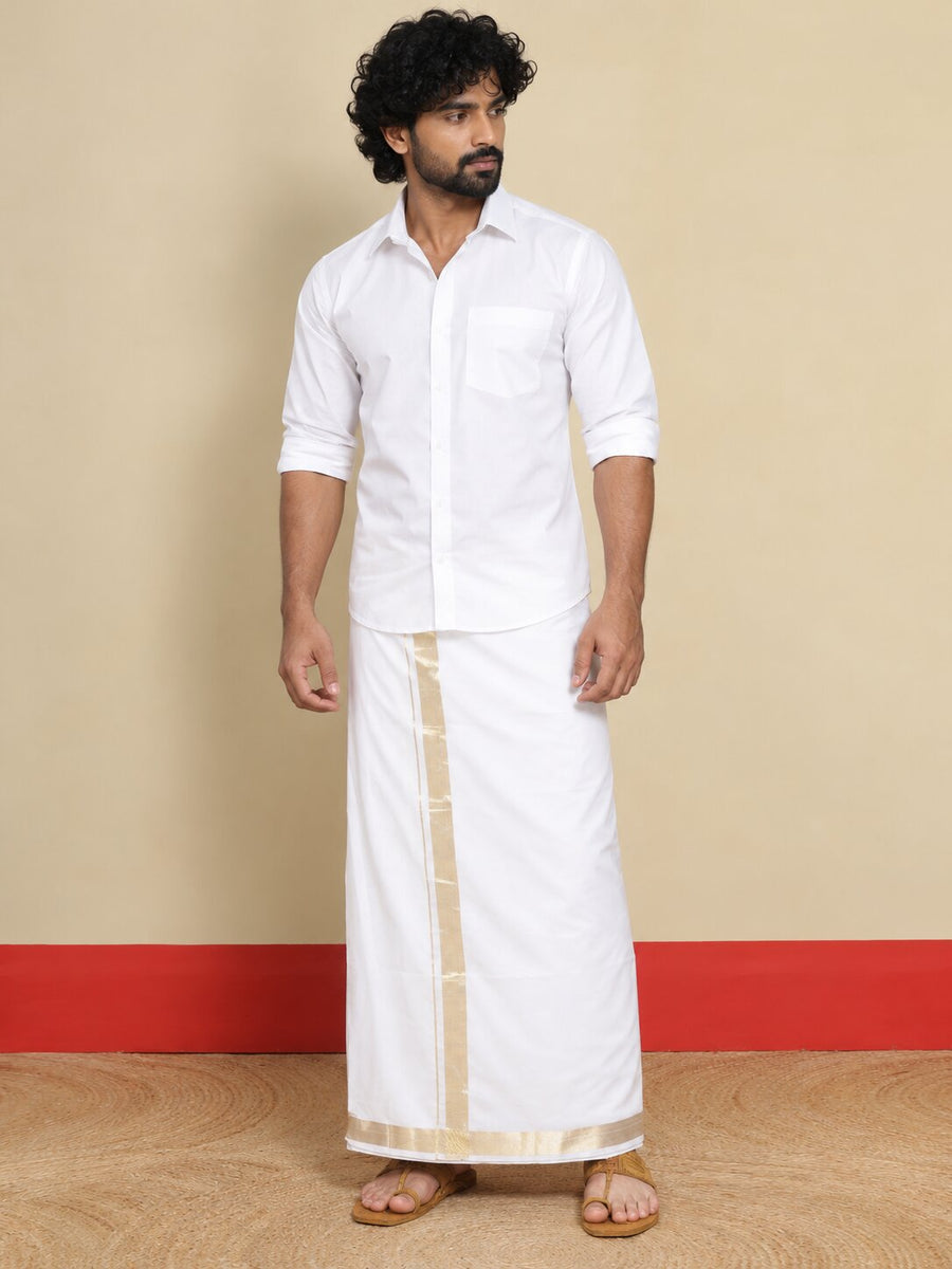 Men Cotton White Regular Dhoti - PWA 1 1/2" BORDER (4M)