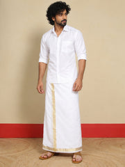 Men Cotton White Regular Dhoti - PWA 1 1/2" BORDER (4M)