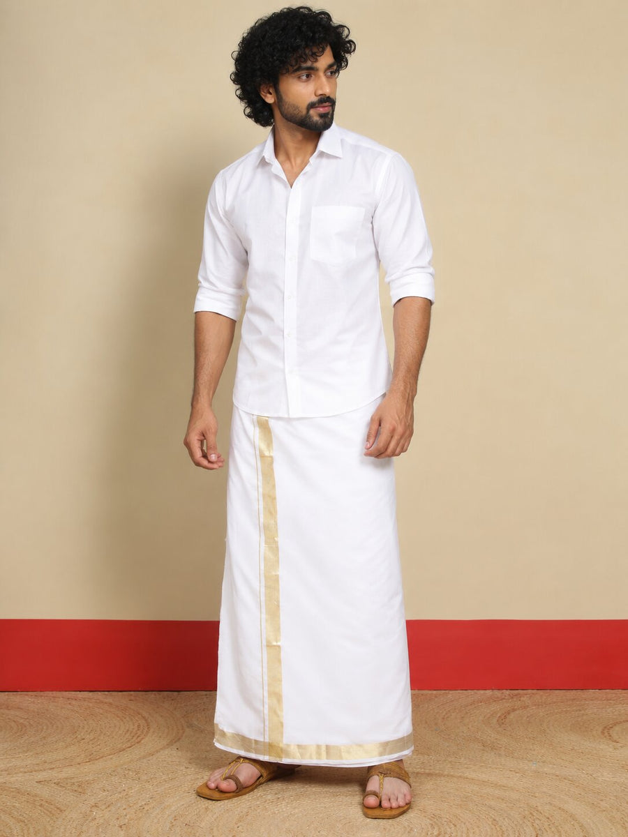 Men Cotton White Regular Dhoti - PWA 1 1/2" BORDER (4M)
