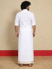 Men Cotton White Regular Dhoti - PWA 1 1/2" BORDER (4M)