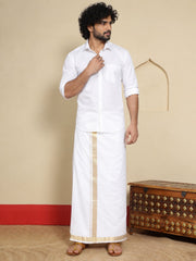 Men Cotton White Regular Dhoti - PWA 1 1/2" BORDER (4M)