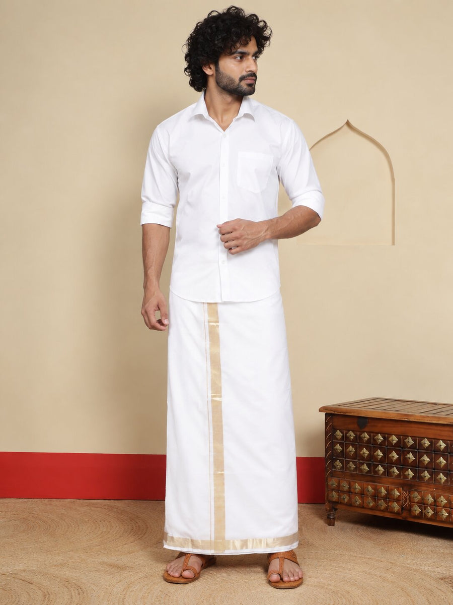 Men Cotton White Regular Dhoti - PWA 1 1/2" BORDER (4M)