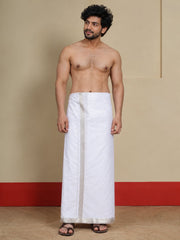 Men Cotton White Regular Dhoti - PWSJ 1 1/2" BORDER (4M)
