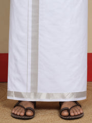 Men Cotton White Regular Dhoti - PWSJ 1 1/2" BORDER (4M)