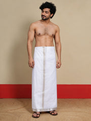 Men Cotton White Regular Dhoti - PWSJ 1 1/2" BORDER (4M)