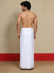 Men Cotton White Regular Dhoti - PWSJ 1 1/2" BORDER (4M)