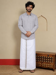 Men Cotton White Regular Dhoti - PWSJ 1 1/2" BORDER (4M)