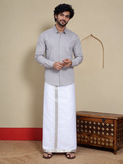 Men Cotton White Regular Dhoti - PWSJ 1 1/2" BORDER (4M)