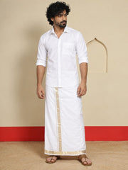 Men Cotton White Regular Dhoti - PWSJ 1 1/2" BORDER (4M)