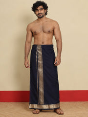 Men Cotton Navy Regular Dhoti - BK NB JAQ BORDER (4M)