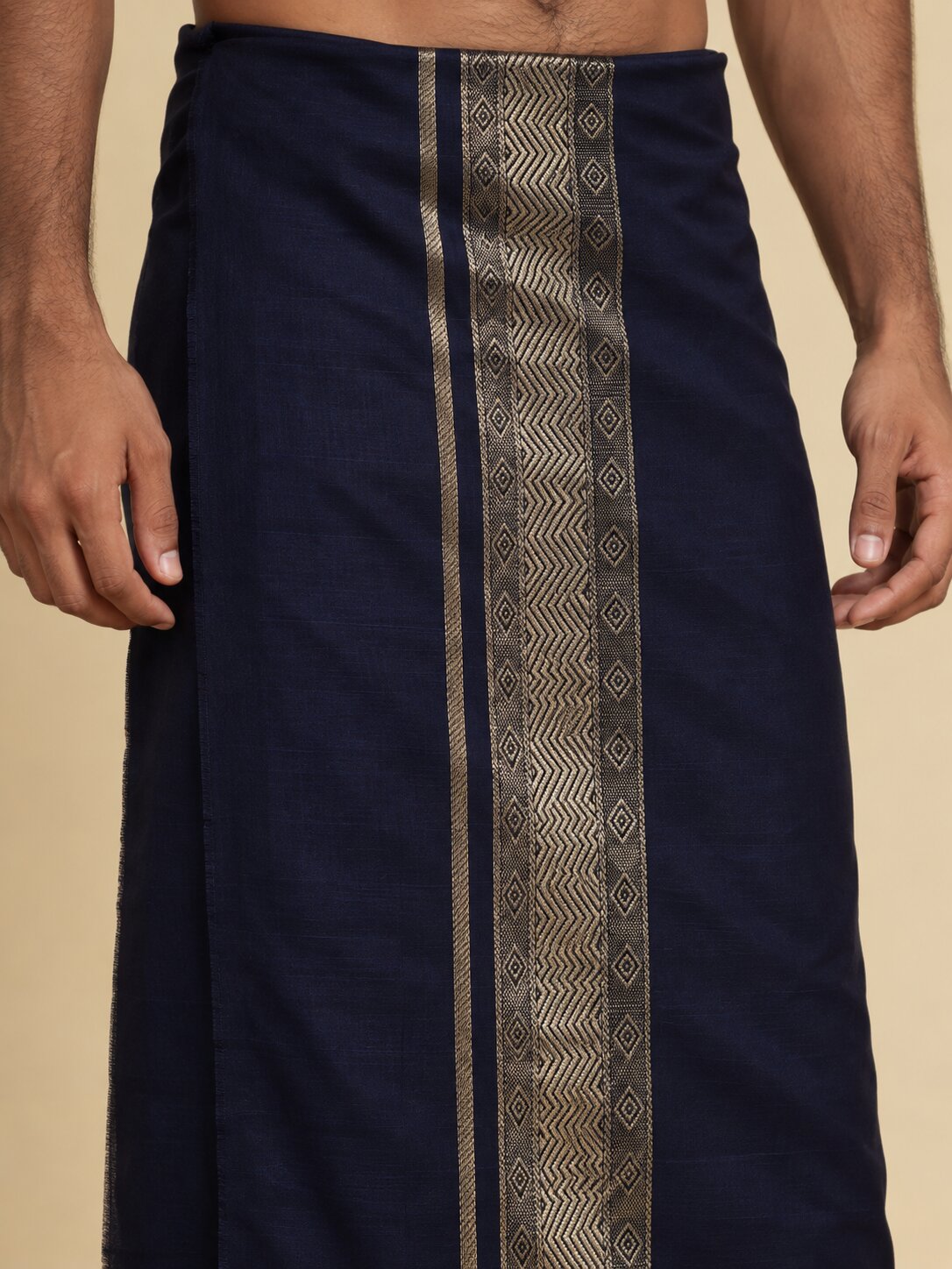 Men Cotton Navy Regular Dhoti - BK NB JAQ BORDER (4M)