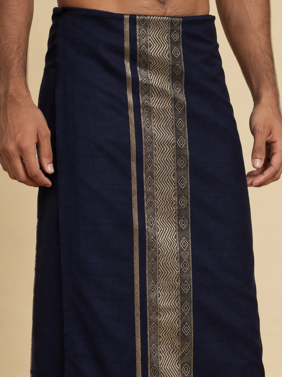 Men Cotton Navy Regular Dhoti - BK NB JAQ BORDER (4M)