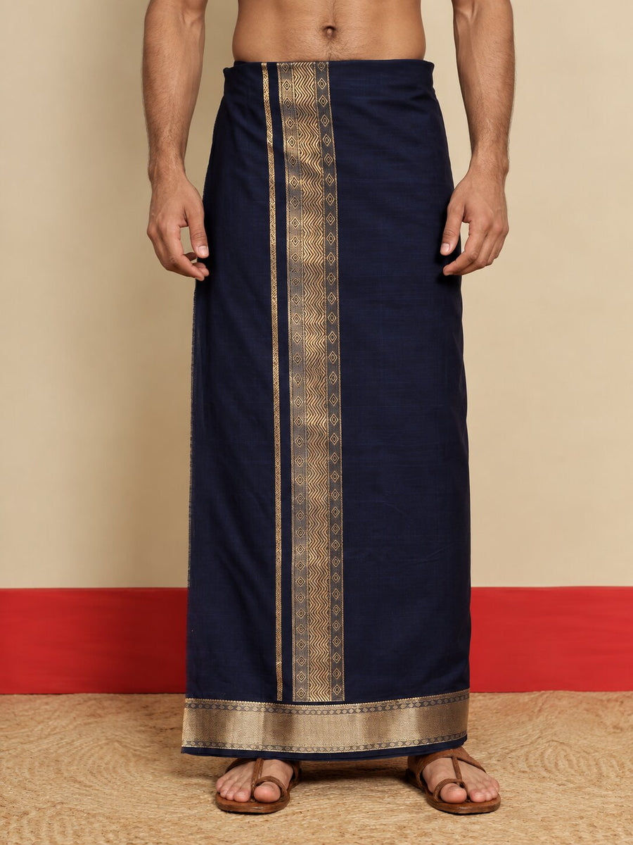 Men Cotton Navy Regular Dhoti - BK NB JAQ BORDER (4M)