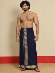 Men Cotton Navy Regular Dhoti - BK NB JAQ BORDER (4M)