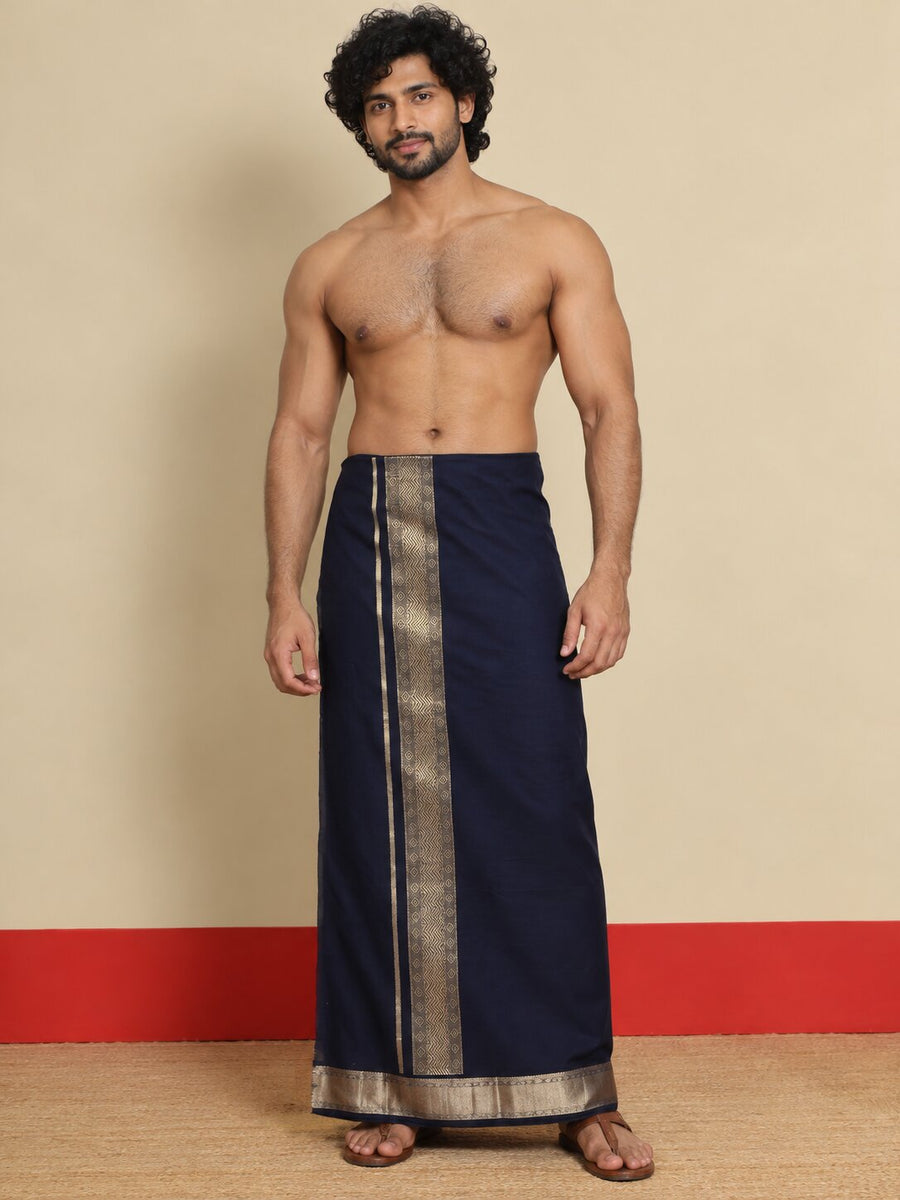 Men Cotton Navy Regular Dhoti - BK NB JAQ BORDER (4M)