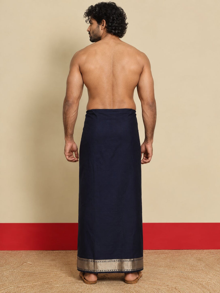 Men Cotton Navy Regular Dhoti - BK NB JAQ BORDER (4M)