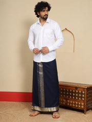 Men Cotton Navy Regular Dhoti - BK NB JAQ BORDER (4M)