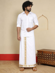 Men Cotton White Regular Dhoti - BWJW 2" BORDER (4M)