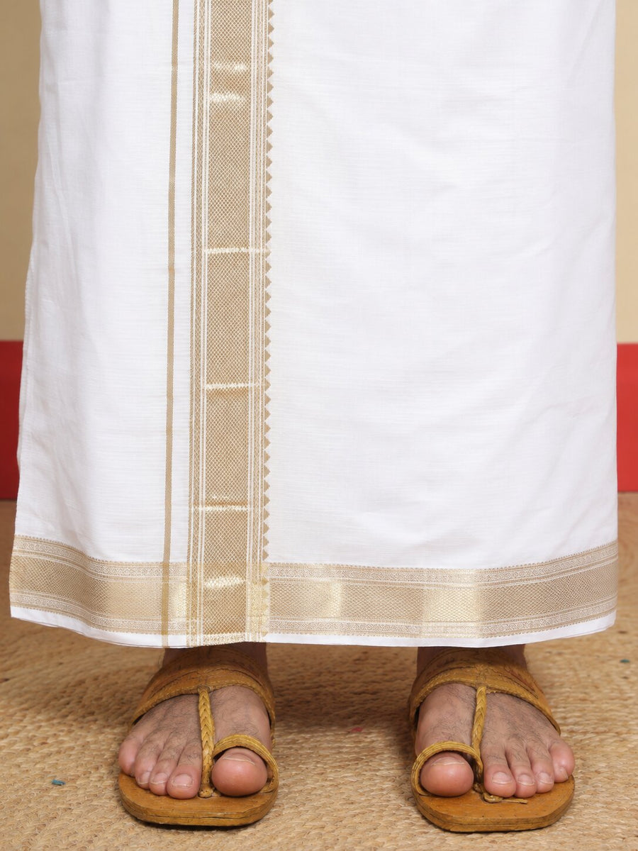 Men Cotton White Regular Dhoti - BWJW 2" BORDER (4M)