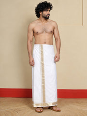 Men Cotton White Regular Dhoti - BWJW 2" BORDER (4M)