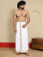 Men Cotton White Regular Dhoti - BWJW 2" BORDER (4M)