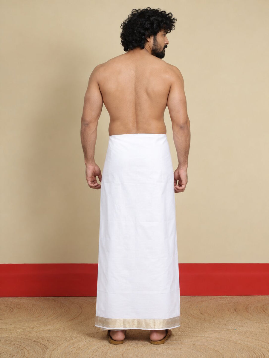 Men Cotton White Regular Dhoti - BWJW 2" BORDER (4M)