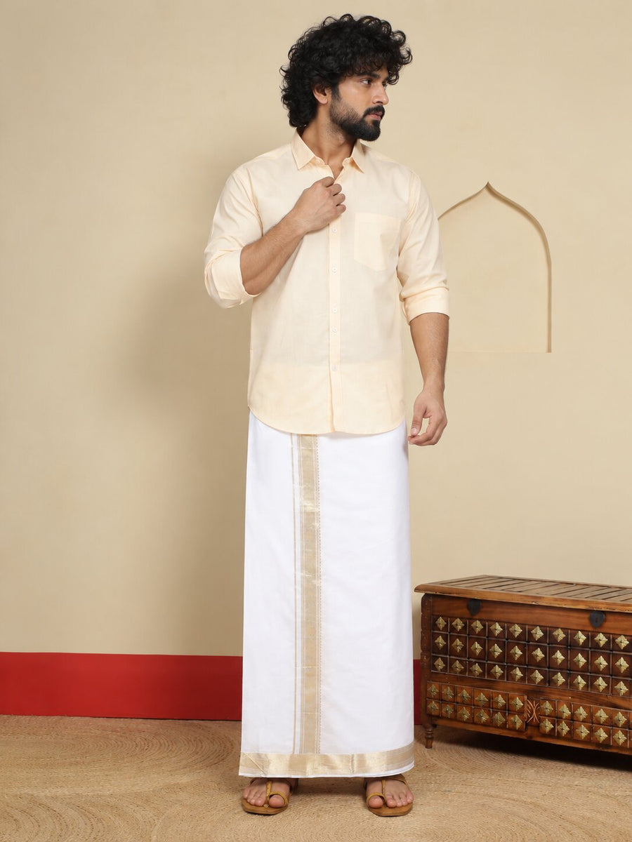 Men Cotton White Regular Dhoti - BWJW 2" BORDER (4M)