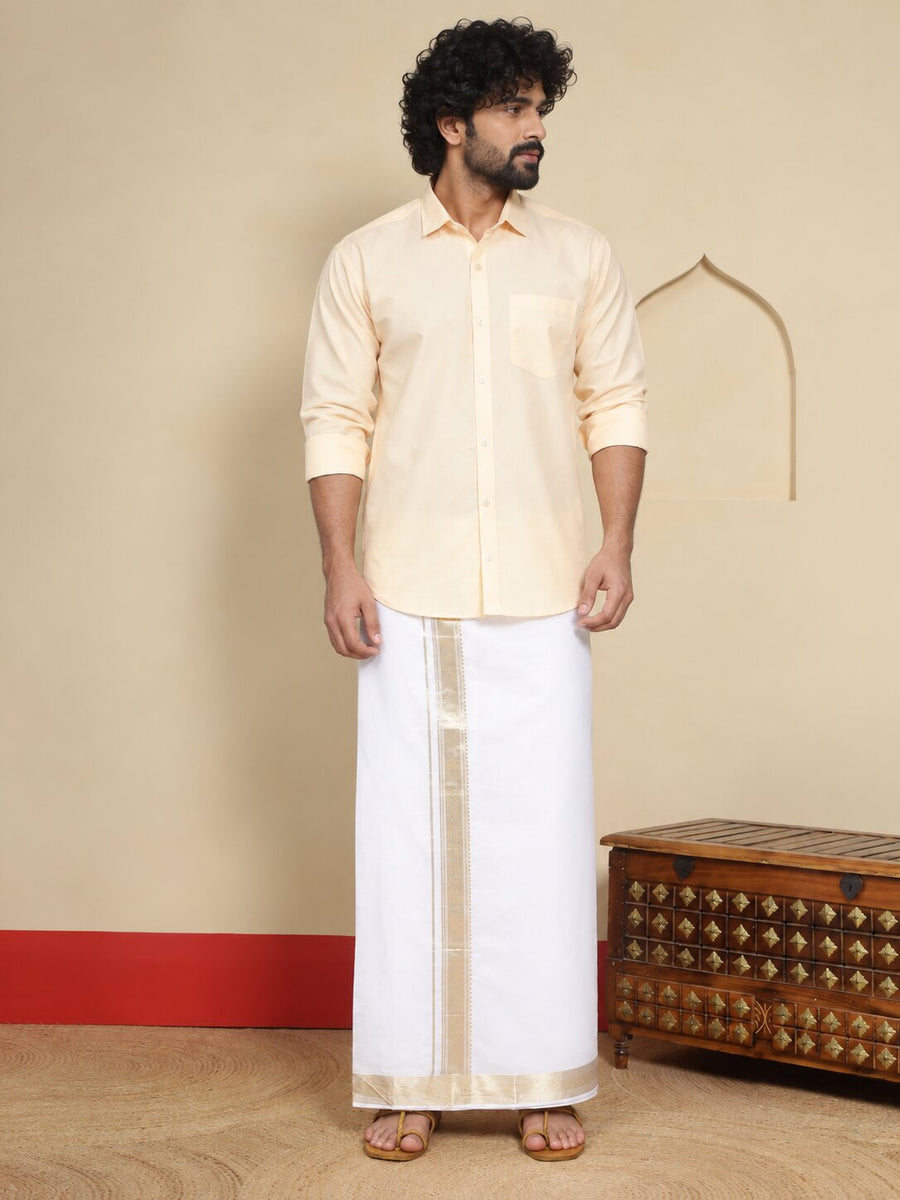 Men Cotton White Regular Dhoti - BWJW 2" BORDER (4M)