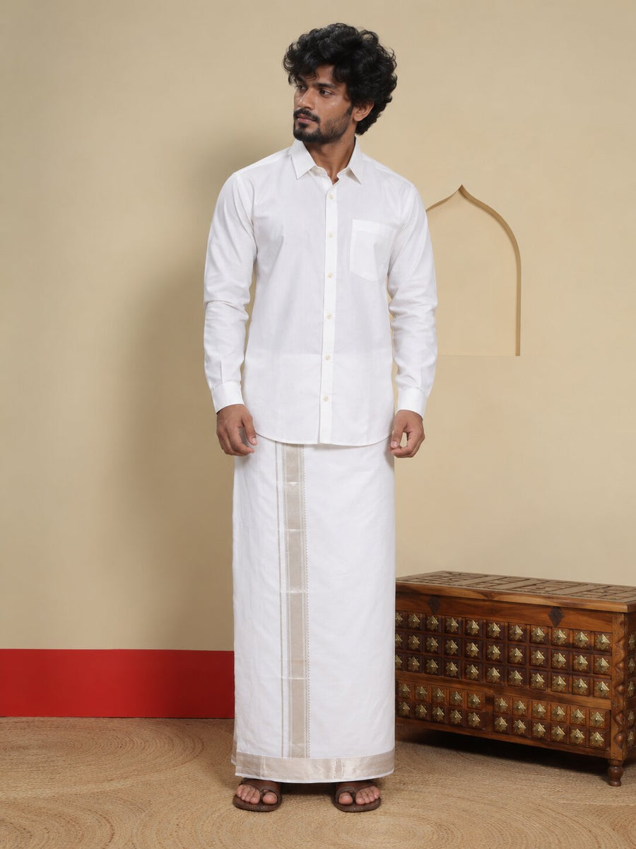Men Cotton White Regular Dhoti - BWJW 2" BORDER (4M)
