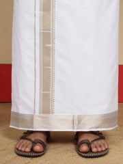 Men Cotton White Regular Dhoti - BWJW 2" BORDER (4M)