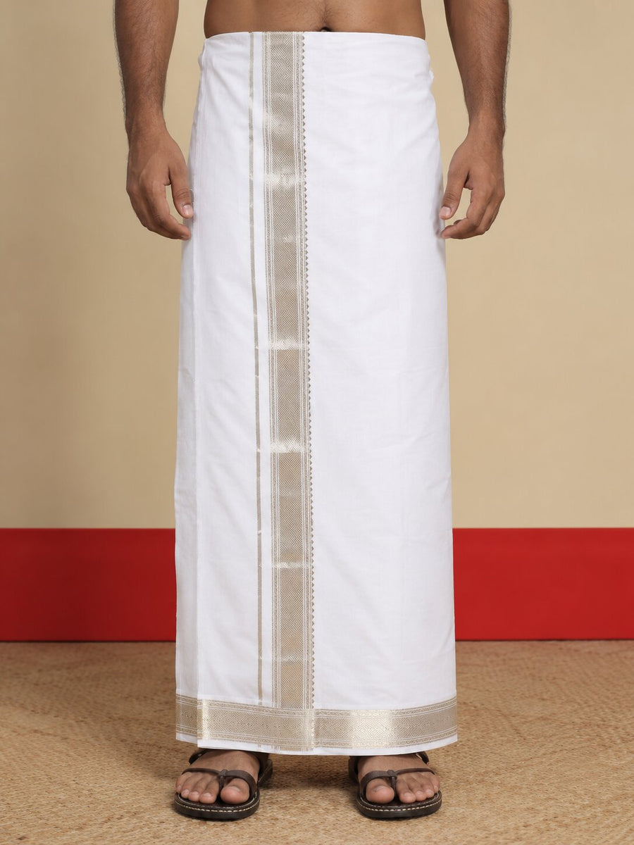 Men Cotton White Regular Dhoti - BWJW 2" BORDER (4M)