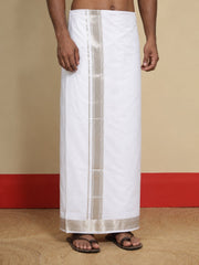 Men Cotton White Regular Dhoti - BWJW 2" BORDER (4M)
