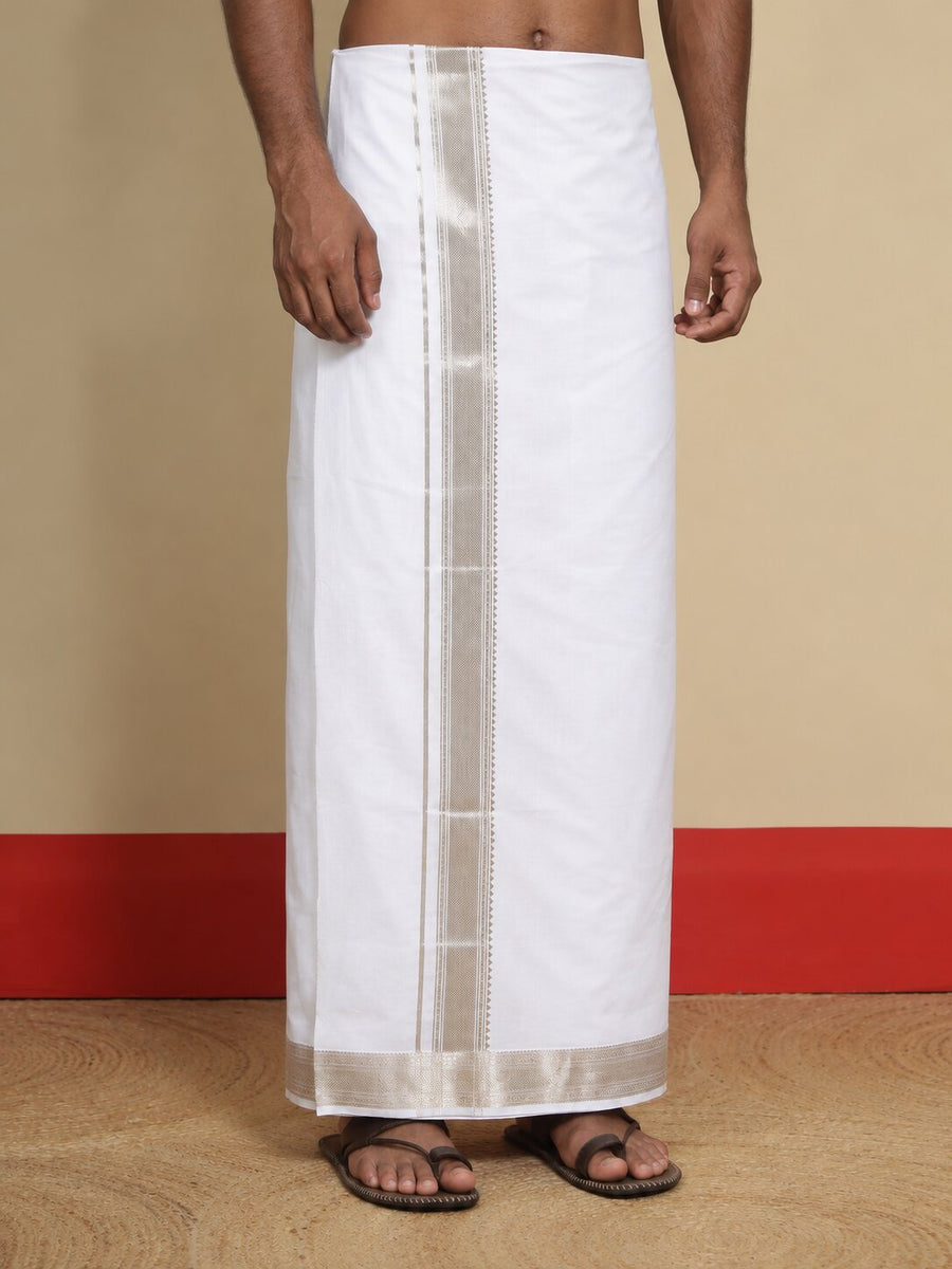 Men Cotton White Regular Dhoti - BWJW 2" BORDER (4M)