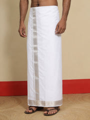 Men Cotton White Regular Dhoti - BWJW 2" BORDER (4M)