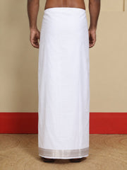Men Cotton White Regular Dhoti - BWJW 2" BORDER (4M)