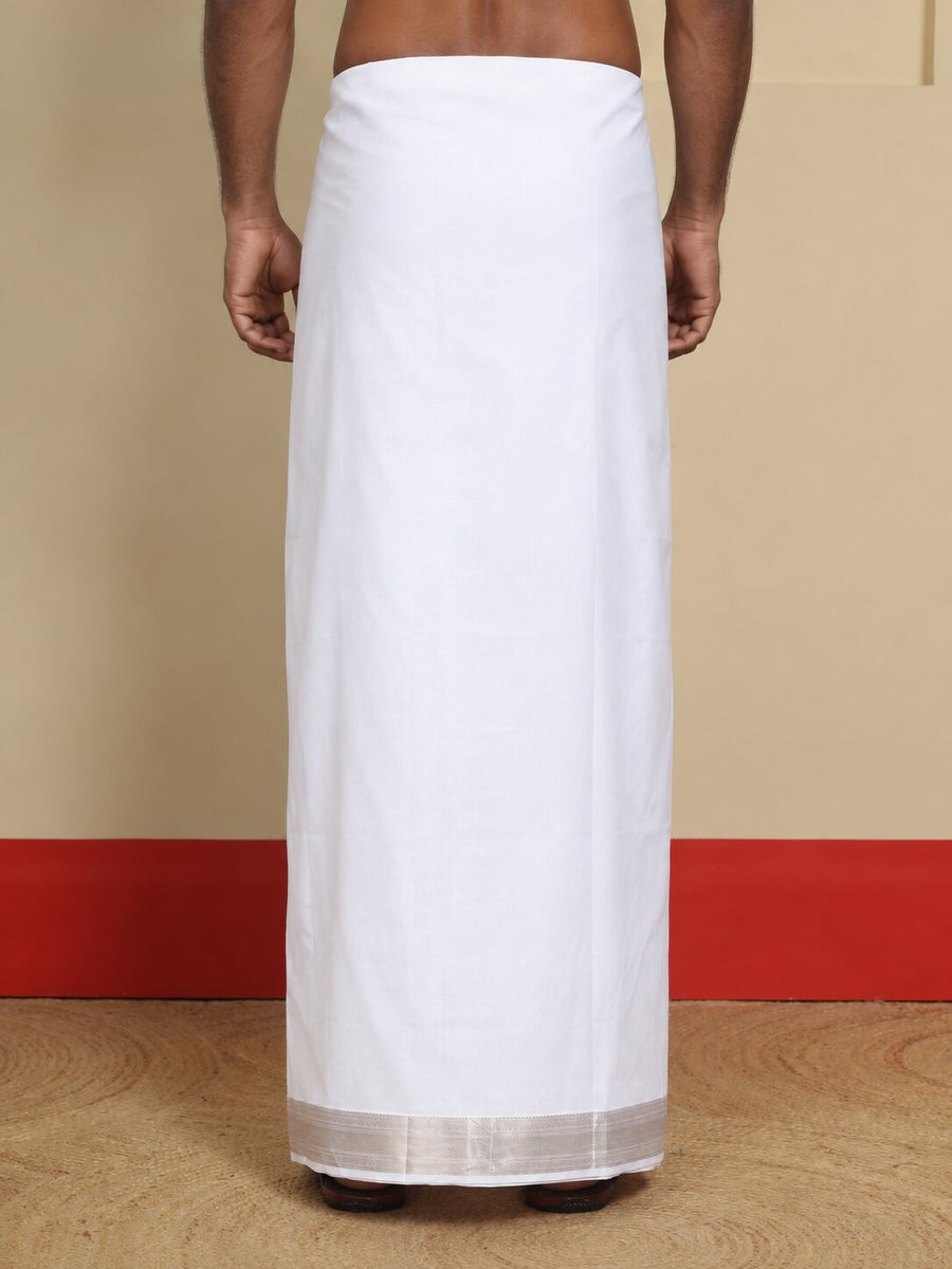 Men Cotton White Regular Dhoti - BWJW 2" BORDER (4M)