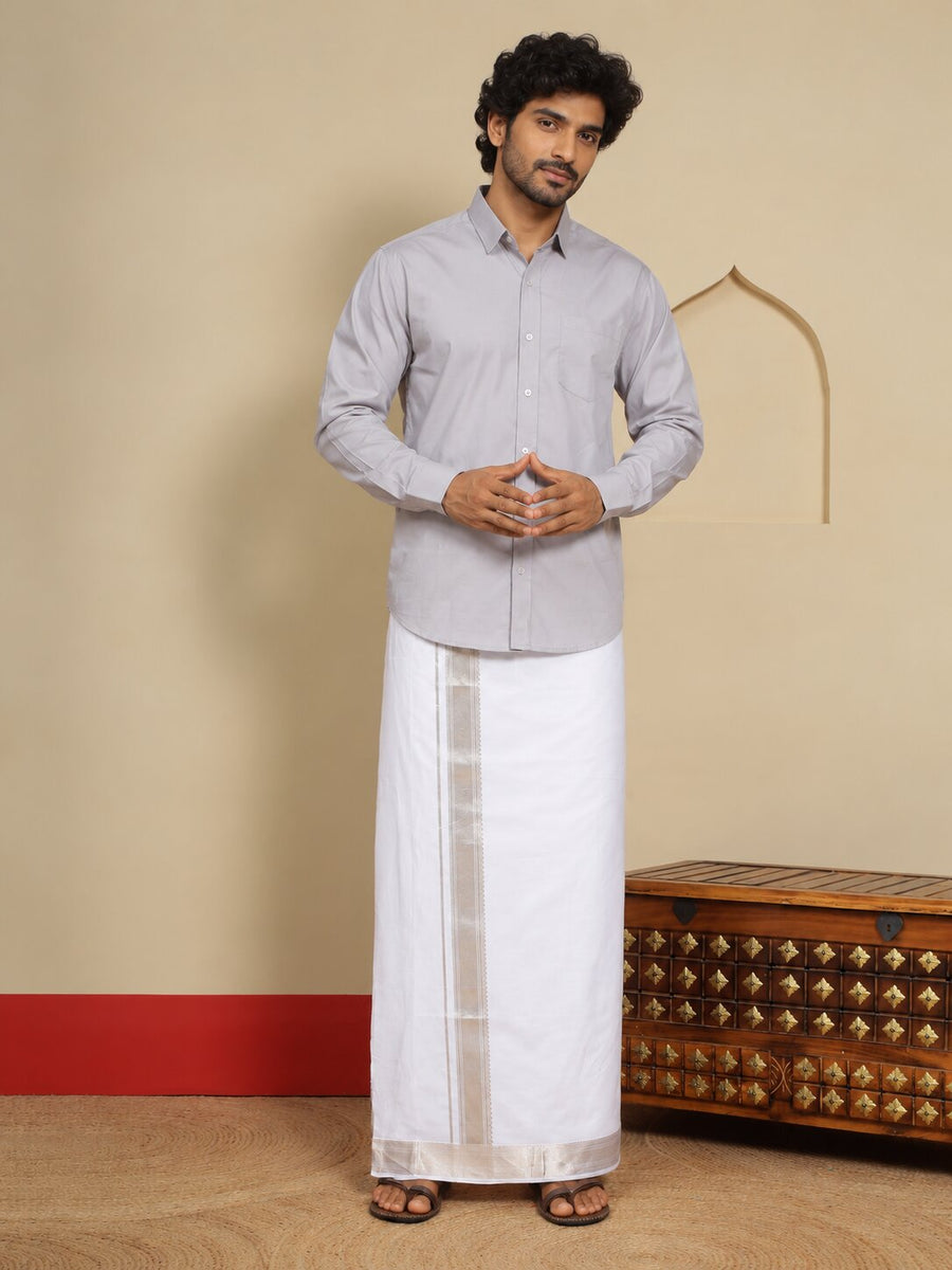 Men Cotton White Regular Dhoti - BWJW 2" BORDER (4M)